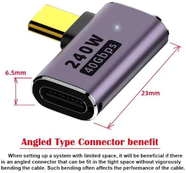 Alt view image 4 of 7 - Vszerda USB4 240W 40Gbps 8K 60Hz Adapter, Type C Male to Female 240W Power 40Gbps Data 8K Video Adapter for NS Phone Laptop (Male to Female Left Right Angled)