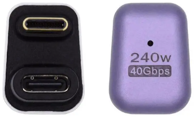 Main image of Vszerda USB4 240W 40Gbps 8K 60Hz Adapter, Type C Male to Female 240W Power 40Gbps Data 8K Video Adapter for NS Phone Laptop (Male to Female Opposite U Shape Back Angled)