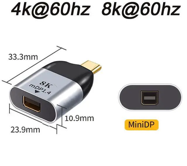 Alt view image 2 of 6 - Vszerda Type C to Mini DP Displayport Converter Adapter USB-C 8K 4K 2K 60hz for Tablet & Phone & Laptop