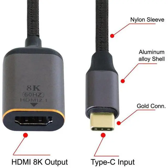 Alt view image 3 of 7 - Vszerda USB4 USB-C Type-C Source to Female HDMI 2.0 Cable Display 8K 60HZ UHD 4K HDMI Male Monitor