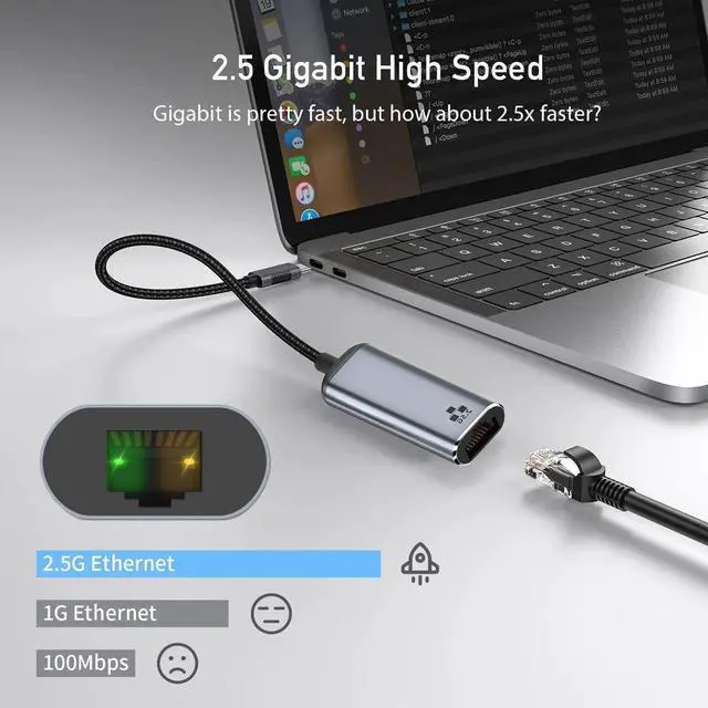 Alt view image 6 of 7 - Vszerda USB 3.1USB-C Type-C Male to 2500Mbps 2.5Gbps GBE Gigabit Ethernet Network LAN Cable Adapter for Laptop