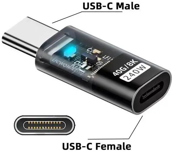 Alt view image 5 of 7 - Vszerda USB4 Type C Male to Female Extension Adapter with Smart LED Display 240W Power 40Gbps Data 8K Video Converter for Phone Laptop