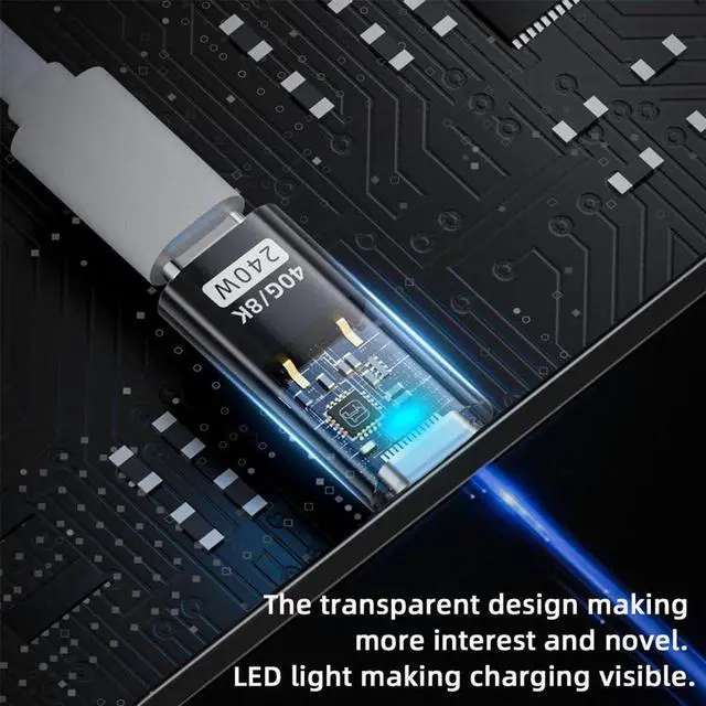 Alt view image 4 of 7 - Vszerda USB4 Type C Male to Female Extension Adapter with Smart LED Display 240W Power 40Gbps Data 8K Video Converter for Phone Laptop