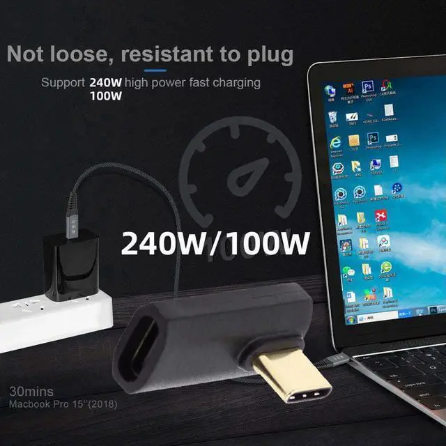 Alt view image 6 of 7 - Vszerda USB4 240W Power Extension 40 Gbps Type C Male to Female 8K Video Adapter Low Profile Angled for NS Phone Laptop