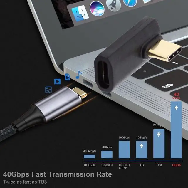 Alt view image 7 of 7 - Vszerda USB4 240W Power Extension 40 Gbps Type C Male to Female 8K Video Adapter Low Profile Angled for NS Phone Laptop