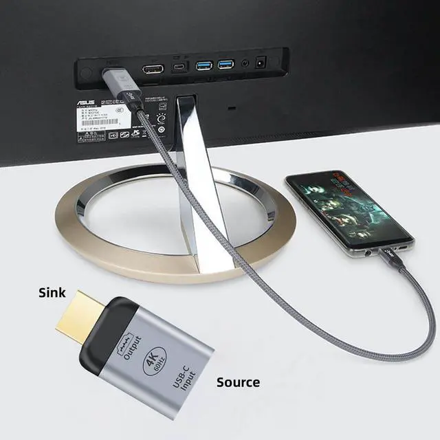 Alt view image 3 of 7 - Vszerda USB 3.1 USB-C to HDMI Adapter Type C USB Female Source to HDMI Male Sink HDTV Multiport Converter 4K 1080p 60hz Compatible with TV, Display, Projector, Tablet, Phone, Laptop