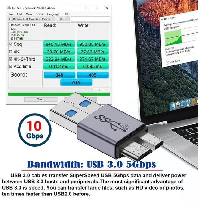 Alt view image 4 of 7 - Vszerda USB-C USB 3.1 Type A Male to Micro USB 3.0 Male Adapter 10Gbps Data Power Converter for Laptop PC SSD Disk