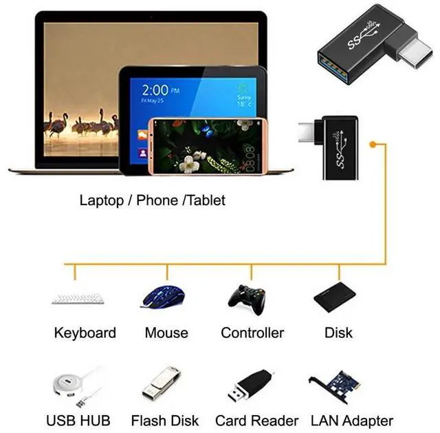 Alt view image 3 of 7 - Vszerda Right Angled 90 Degree OTG Adapter USB-C Type-C to USB 3.0 Female for Laptop Cell Phone
