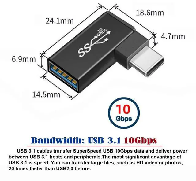 Alt view image 4 of 7 - Vszerda Right Angled 90 Degree OTG Adapter USB-C Type-C to USB 3.0 Female for Laptop Cell Phone