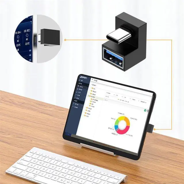 Alt view image 5 of 7 - Vszerda 180 Degree Up & Down Angled Type-C USB-C OTG to USB 3.0 Female Extension Adapter for Cell Phone & Tablet