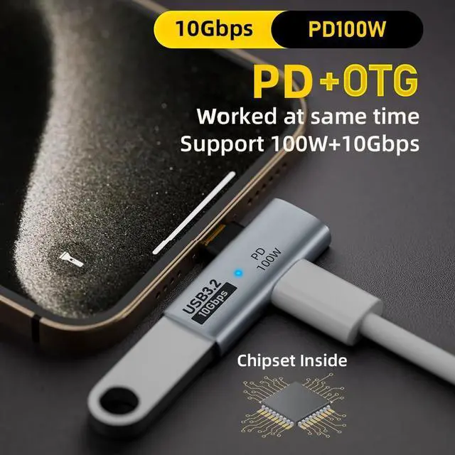 Alt view image 3 of 7 - Vszerda 2-in-1 USB-C Type-C to USB 3.0 Female Power Adapter with 100W Charging Port 10Gbps OTG Converter Laptop Tablet Phone