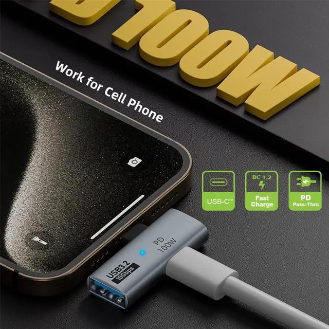 Alt view image 4 of 7 - Vszerda 2-in-1 USB-C Type-C to USB 3.0 Female Power Adapter with 100W Charging Port 10Gbps OTG Converter Laptop Tablet Phone