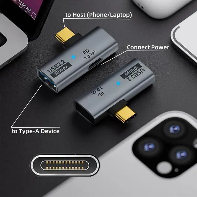 Alt view image 7 of 7 - Vszerda 2-in-1 USB-C Type-C to USB 3.0 Female Power Adapter with 100W Charging Port 10Gbps OTG Converter Laptop Tablet Phone