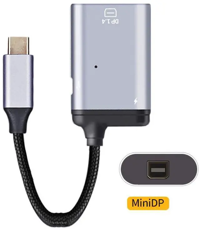 Alt view image 2 of 6 - Vszerda USB-C Type C to Mini DP Displayport Monitor Converter Adapter 4K 2K 60hz with Female PD Power Port
