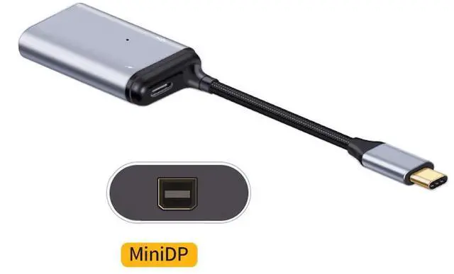 Alt view image 3 of 6 - Vszerda USB-C Type C to Mini DP Displayport Monitor Converter Adapter 4K 2K 60hz with Female PD Power Port