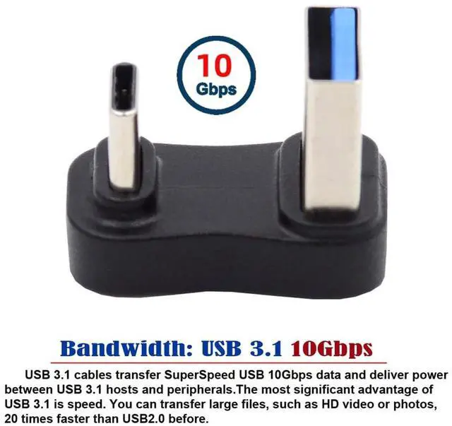 Alt view image 4 of 7 - Vszerda USB3.0 Type A Male to USB 3.1 Type C Male Up Opposite U Shape Back Angled 90 Degree Charge Adapter Data 10Gbps for Laptop Phone