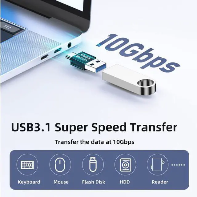 Alt view image 3 of 7 - Vszerda USB 3.1 Type C Male OTG to USB3.0 Type A Male Charge Data 10Gbps Adapter for Phone Laptop