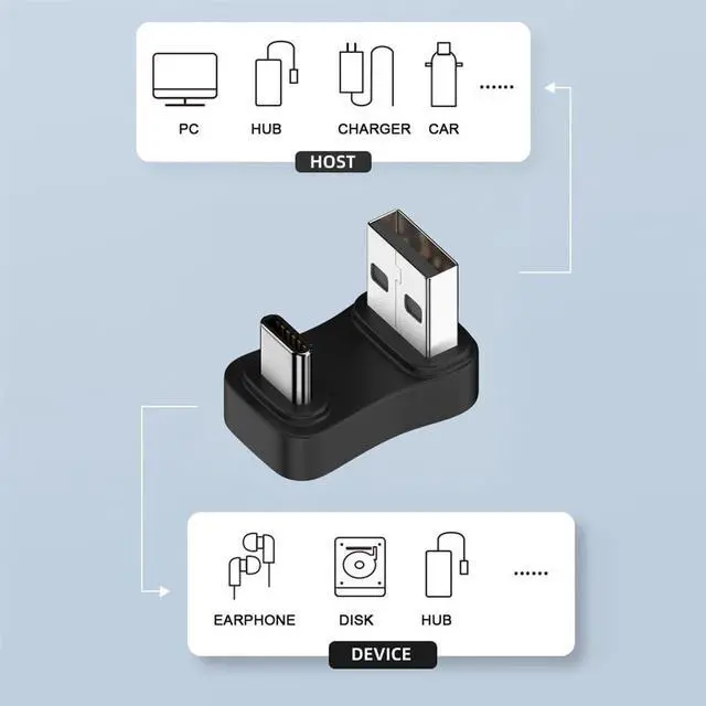 Alt view image 6 of 7 - Vszerda USB 3.1 Type C Male to USB3.0 A Type Male 10Gbps Data Down Opposite U Shape Back Angled Charge Adapter 90 Degree for Laptop Phone