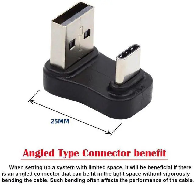 Alt view image 5 of 7 - Vszerda USB 3.1 Type C Male to USB3.0 A Type Male 10Gbps Data Down Opposite U Shape Back Angled Charge Adapter 90 Degree for Laptop Phone