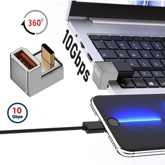 Alt view image 6 of 7 - Vszerda USB 3.1 Type C Male to USB 3.0 A Female Adapter 10Gbps Mecha Cyberpunk Styles USB-C OTG Data Converter Opposite U Shape Back Angled Alloy Shell