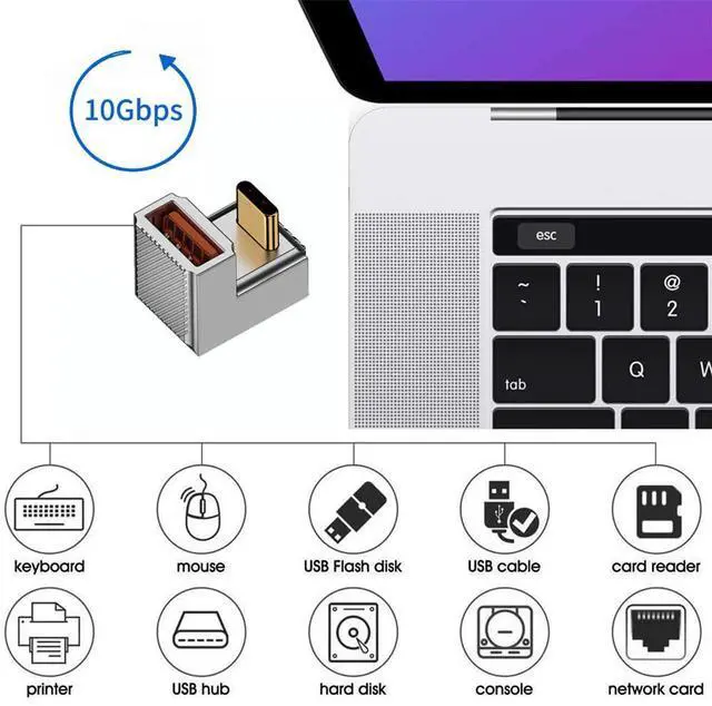 Alt view image 7 of 7 - Vszerda USB 3.1 Type C Male to USB 3.0 A Female Adapter 10Gbps Mecha Cyberpunk Styles USB-C OTG Data Converter Opposite U Shape Back Angled Alloy Shell