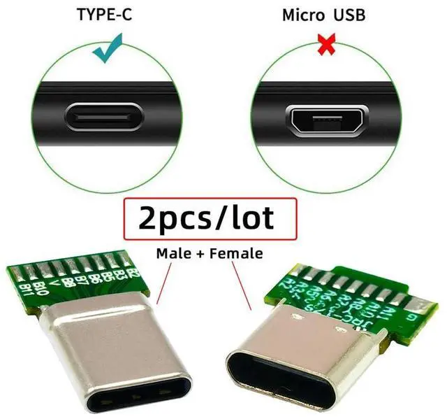 Alt view image 2 of 7 - Vszerda 2pcs/lot USB-C OEM DIY USB 3.1 Type-C Male & Female Plug Socket Solder Type Connector with PCB