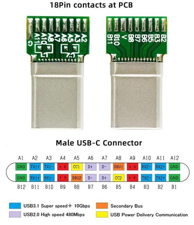 Alt view image 3 of 7 - Vszerda 2pcs/lot USB-C OEM DIY USB 3.1 Type-C Male & Female Plug Socket Solder Type Connector with PCB