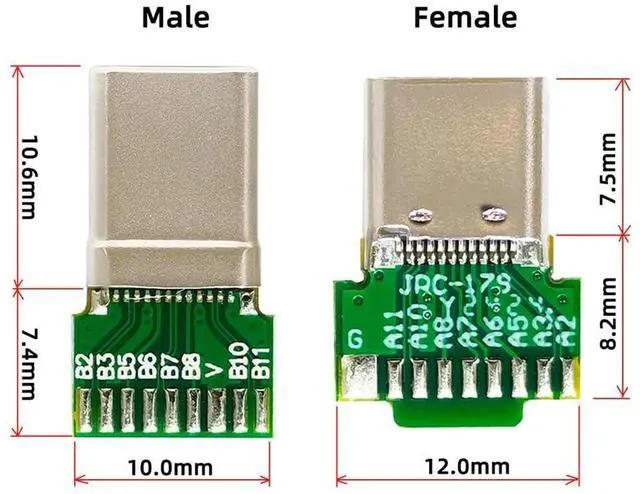 Alt view image 7 of 7 - Vszerda 2pcs/lot USB-C OEM DIY USB 3.1 Type-C Male & Female Plug Socket Solder Type Connector with PCB