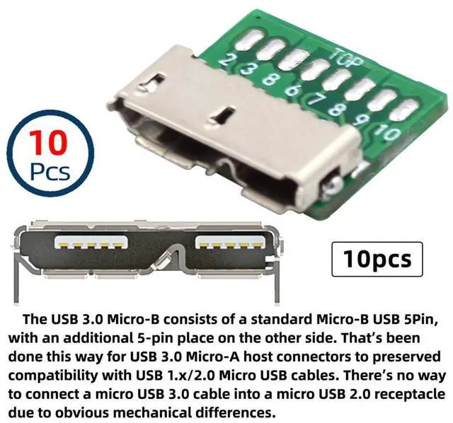 Alt view image 3 of 7 - Vszerda 10pcs/Set DIY OEM Micro USB 3.0 10Pin Female Socket Mount SMT Type Receptacle PCB Board for USB Disk