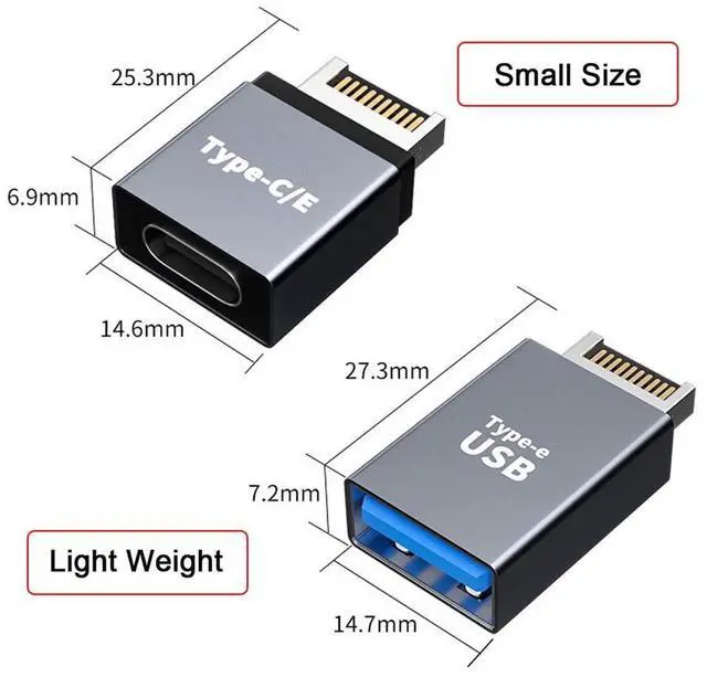 Alt view image 6 of 7 - Vszerda 2pcs USB 3.1 Front Panel Header Male Type-E to Type-A & Type-C USB-C Motherboard Extension Data Adapter