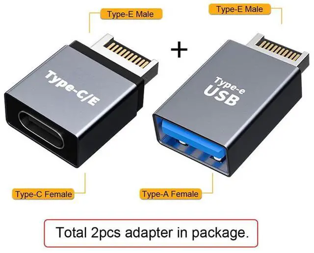 Alt view image 2 of 7 - Vszerda 2pcs USB 3.1 Front Panel Header Male Type-E to Type-A & Type-C USB-C Motherboard Extension Data Adapter