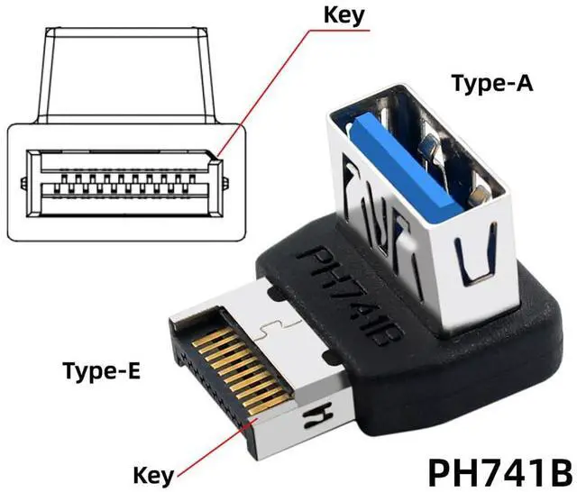Alt view image 2 of 7 - Vszerda USB 3.1 Front Panel Header Adapter Male Type-E to Type-A USB3.0 Female Data Converter Down Angled 90 Degree for Motherboard