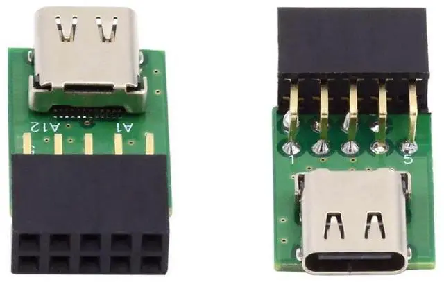 Alt view image 2 of 7 - Vszerda USB 2.0 Internal 9pin 10pin Header to Single Port USB 3.1 Type-C USB-C Female Motherboard Adapter PCBA 480Mbps