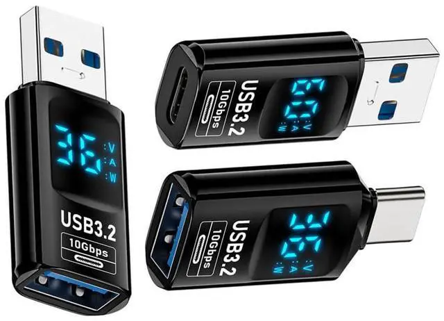 Main image of Vszerda 3pcs/lot Type-C Adapter with Smart LED Digital Display 10Gbps USB-C to USB3.2 Type-A PD 36W Fast Charging Monitoring Display Tester Detector
