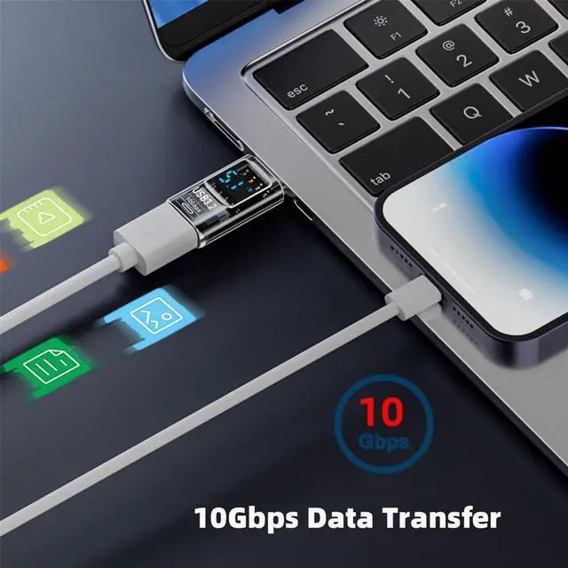 Alt view image 5 of 7 - Vszerda 3pcs/lot Type-C Adapter with Smart LED Digital Display 10Gbps USB-C to USB3.2 Type-A PD 36W Fast Charging Monitoring Display Tester Detector