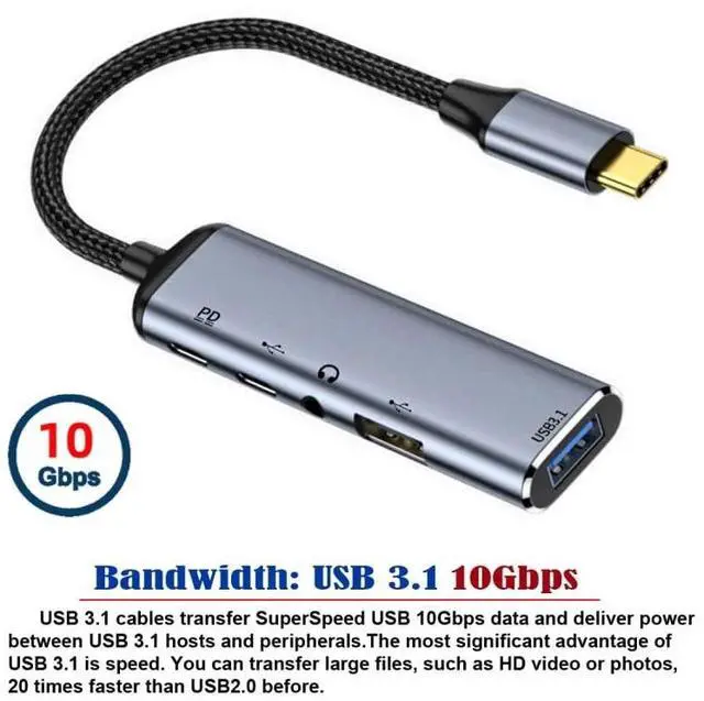 Alt view image 3 of 7 - Vszerda Type C USB-C to Audio 3.5MM Dual USB 3.0 HUB Converter Multiport Adapter with Female 100W PD Power Port