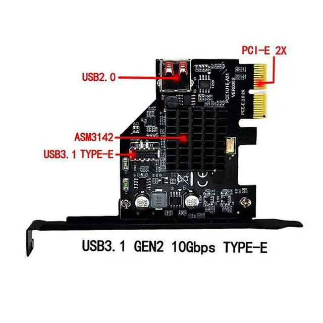 Alt view image 3 of 7 - Vszerda USB 3.1 Front Panel Socket USB 2.0 to PCI-E Express Adapter Card for Motherboard Black