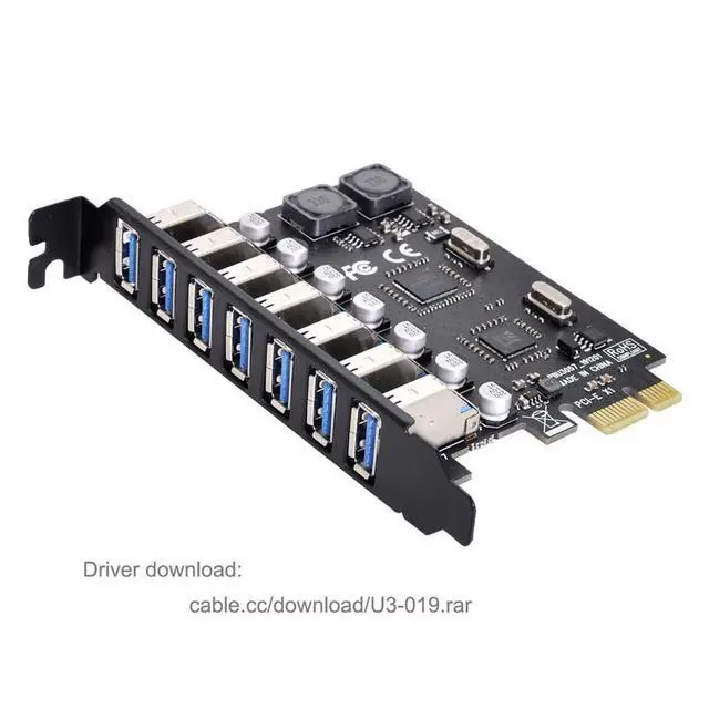 Alt view image 2 of 7 - Vszerda 7 Ports PCI-E to USB 3.0 HUB PCI Express Expansion Card Adapter 5Gbps for Motherboard