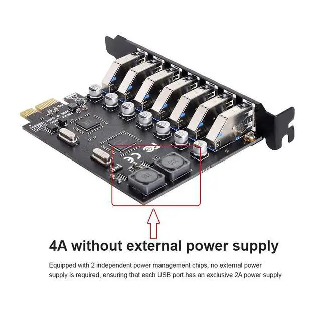 Alt view image 4 of 7 - Vszerda 7 Ports PCI-E to USB 3.0 HUB PCI Express Expansion Card Adapter 5Gbps for Motherboard