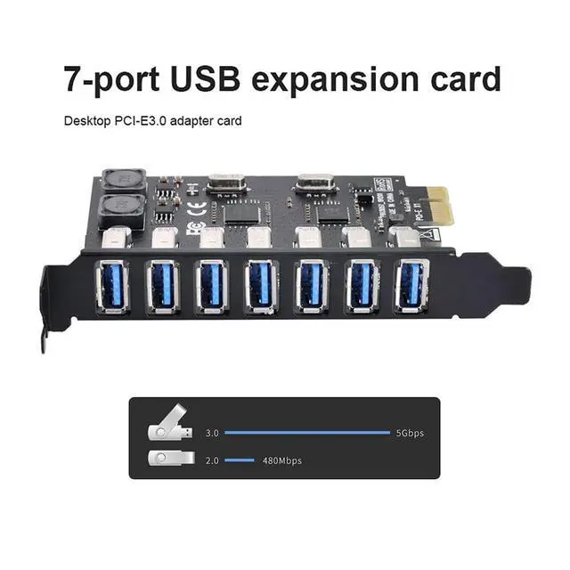 Alt view image 5 of 7 - Vszerda 7 Ports PCI-E to USB 3.0 HUB PCI Express Expansion Card Adapter 5Gbps for Motherboard