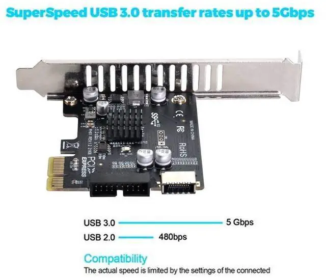 Alt view image 3 of 7 - Vszerda 5Gbps Type-E USB 3.1 Front Panel Socket & USB 2.0 to PCI-E 1X Express Card VL805 Adapter for Motherboard