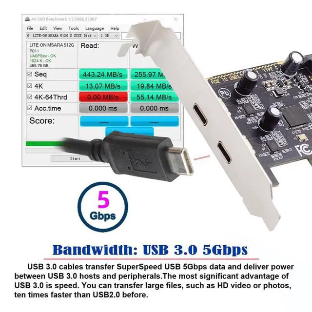 Alt view image 2 of 7 - Vszerda USB PCI-E Express 1x Card USB3.1 Gen1 5Gbps Dual Type-C USB-C Female to PCI-E Adapter ASM1042 with Low Profile Bracket