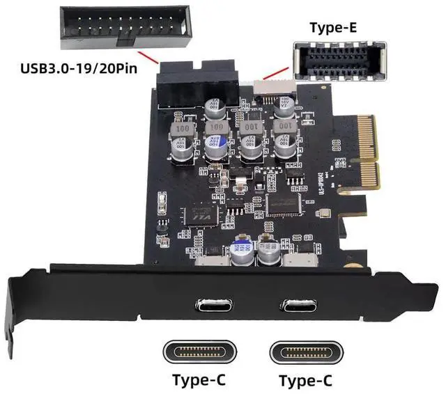 Alt view image 3 of 7 - Vszerda PCI-E Express Card to Type-E USB 3.1 Front Panel Socket & USB3.0 19Pin/20Pin & Dual USB-C Type-C Expainsion Adapter ASM3142 VL822