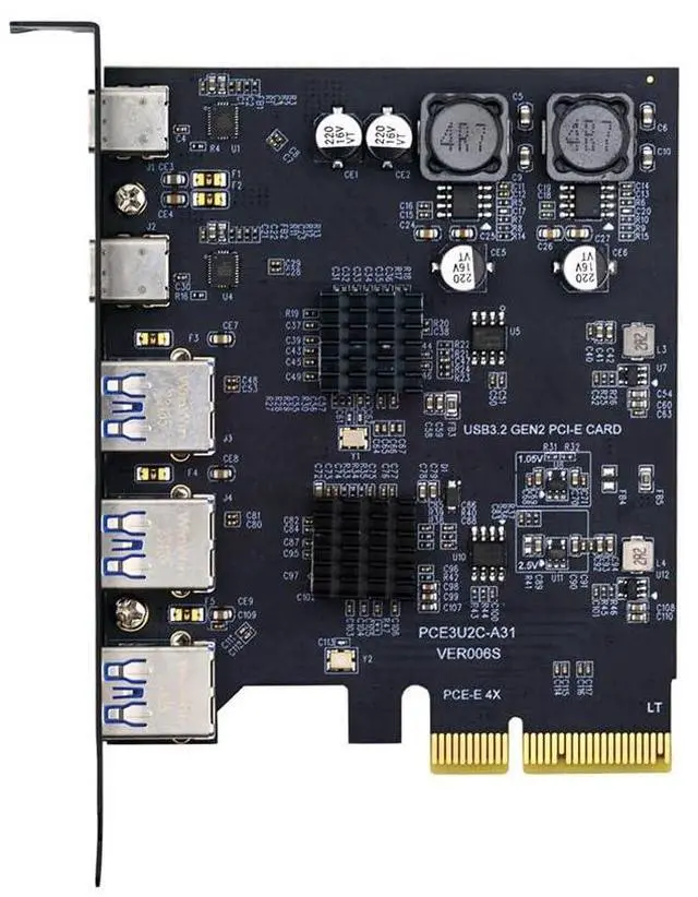 Main image of Vszerda Superspeed 10Gbps PCIE USB Card PCI-E Express to Three Ports Type-A USB3.0 Back Panel Socket & Dual USB3.1 USB-C Type-C Expansion Adapter ASM3142 VL822