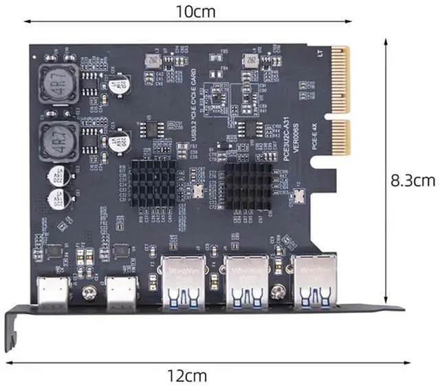 Alt view image 3 of 7 - Vszerda Superspeed 10Gbps PCIE USB Card PCI-E Express to Three Ports Type-A USB3.0 Back Panel Socket & Dual USB3.1 USB-C Type-C Expansion Adapter ASM3142 VL822