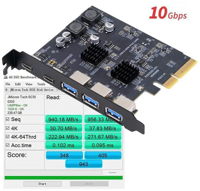 Alt view image 7 of 7 - Vszerda Superspeed 10Gbps PCIE USB Card PCI-E Express to Three Ports Type-A USB3.0 Back Panel Socket & Dual USB3.1 USB-C Type-C Expansion Adapter ASM3142 VL822