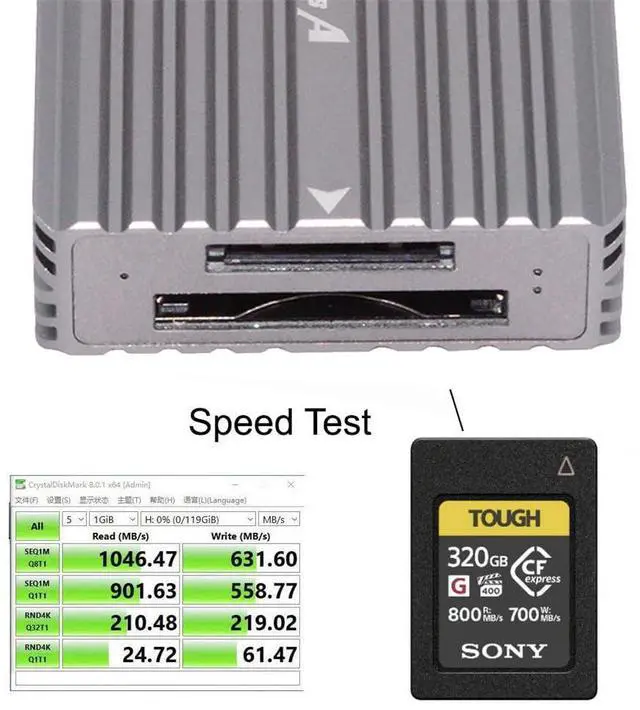 Alt view image 2 of 7 - Vszerda USB-C CFE Memory Card Adapter Hub, USB3.1 Type-C USB3.0 Type-A to CF Express Type-A & Type-B CFA R5 Z6 Z7 CFB Dual Slot Extension Card Reader