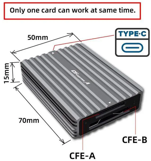 Alt view image 3 of 7 - Vszerda USB-C CFE Memory Card Adapter Hub, USB3.1 Type-C USB3.0 Type-A to CF Express Type-A & Type-B CFA R5 Z6 Z7 CFB Dual Slot Extension Card Reader
