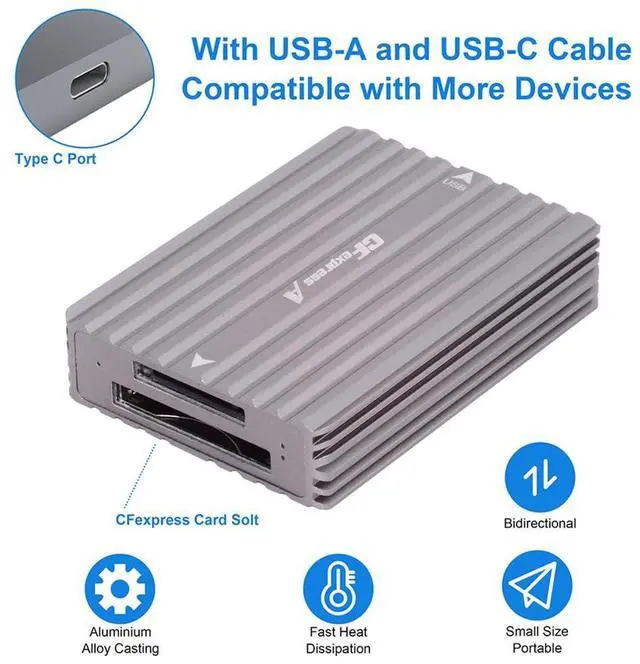 Alt view image 4 of 7 - Vszerda USB-C CFE Memory Card Adapter Hub, USB3.1 Type-C USB3.0 Type-A to CF Express Type-A & Type-B CFA R5 Z6 Z7 CFB Dual Slot Extension Card Reader