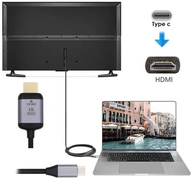 Alt view image 3 of 7 - Vszerda 1.8m USB 3.1 Type C USB-C Source to HDMI HDTV Displays Male 4K Monitor Cable for Laptop